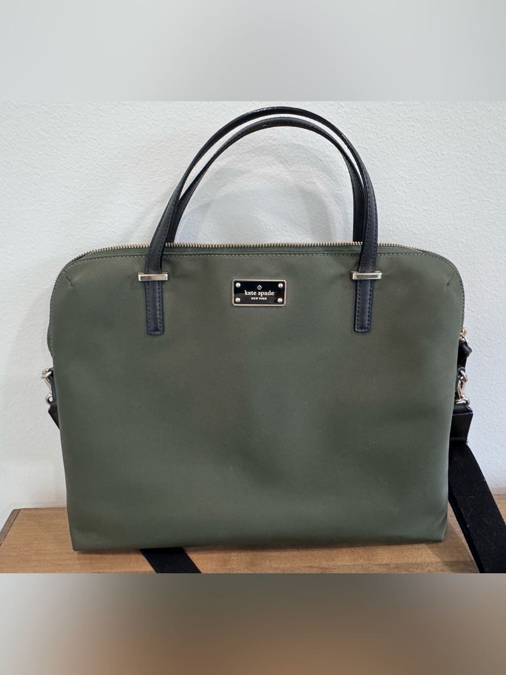 kate spade Olive Green Nylon Laptop Bag with Black Handles